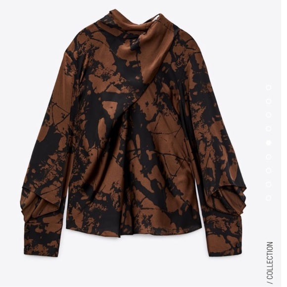 ZARA PRINTED BLOUSE WITH BOW - Picture 7 of 10